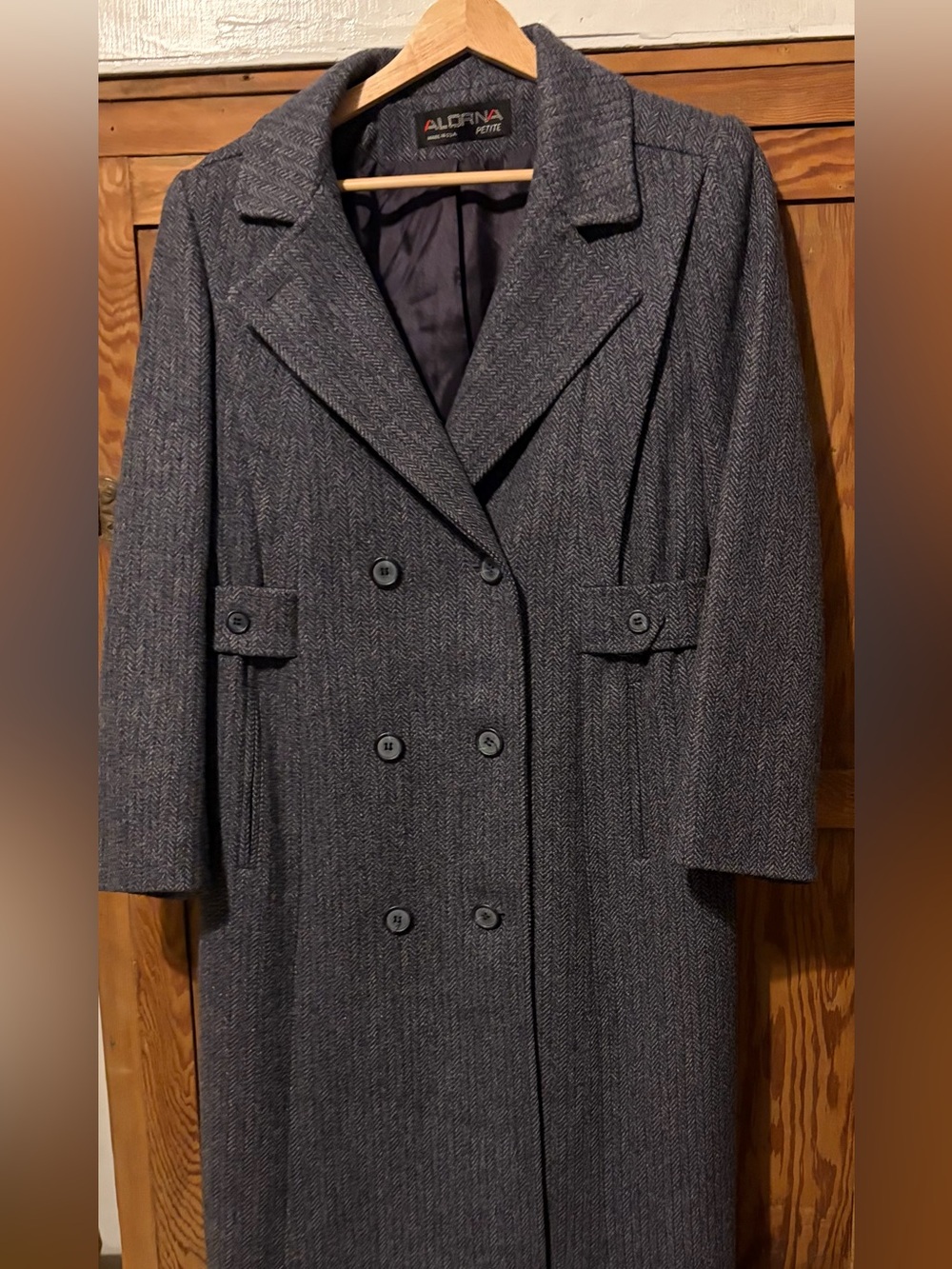 Vintage “Alorna” Double-Breasted Wool-Blend Coat - Charcoal. Size 12. EUC.